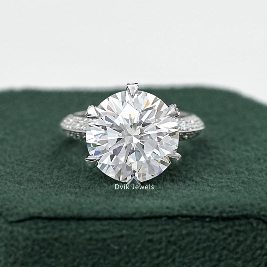 Round Cut Accent Set Diamond Engagement Ring