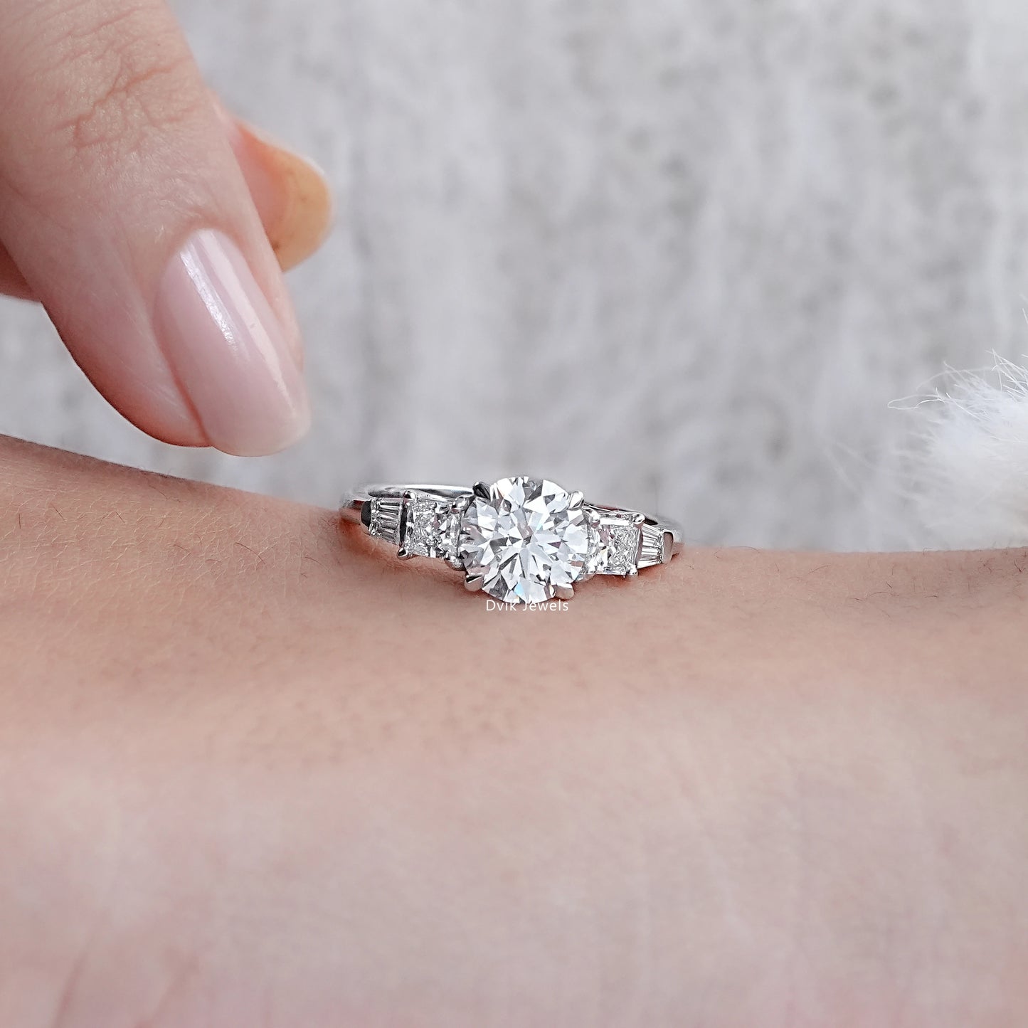 Princess And Round Cut Lab Diamond Five Anniversary Ring