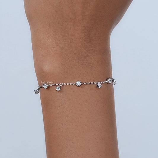 Round Cut Lab Diamond Station Style Bracelet