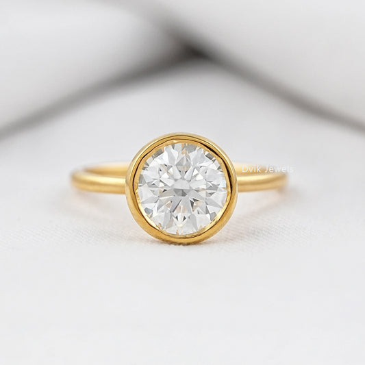 Round Lab Diamond Bezel Set Engagement Ring