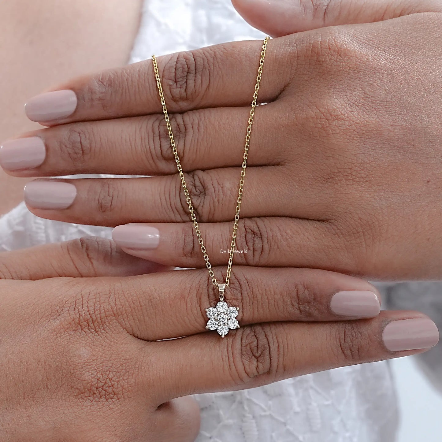 Round Cut Lab Grown Diamond Cluster Pendant
