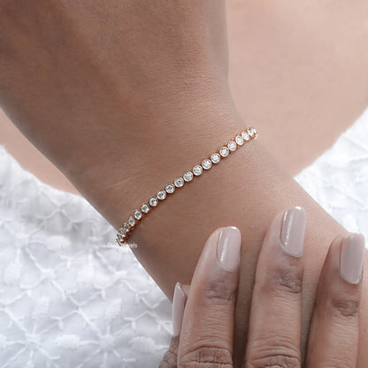 Round Cut Lab Grown Diamond Bezel Bracelet