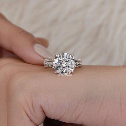 Round Cut Diamond Split Shank Pave Ring