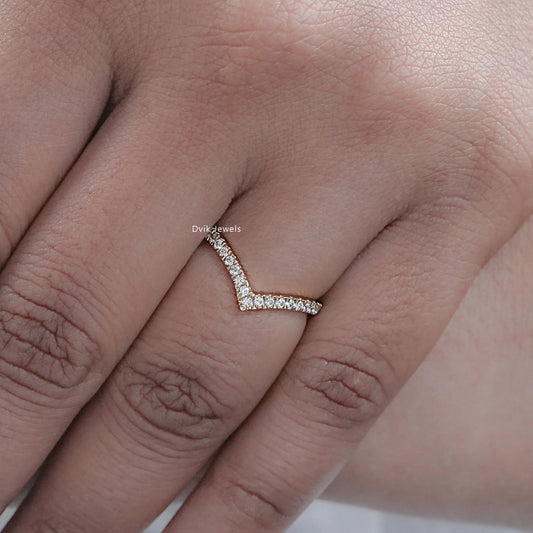 Round Cut Lab Diamond Chevron Wedding Band