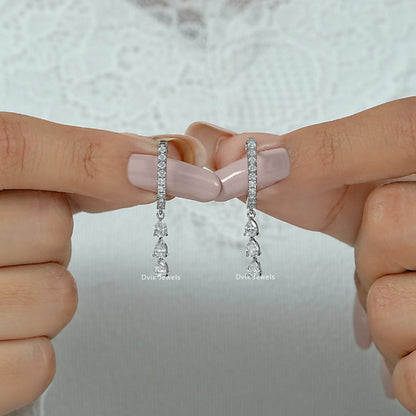 Pear Cut Diamond Drop Hoop Earring