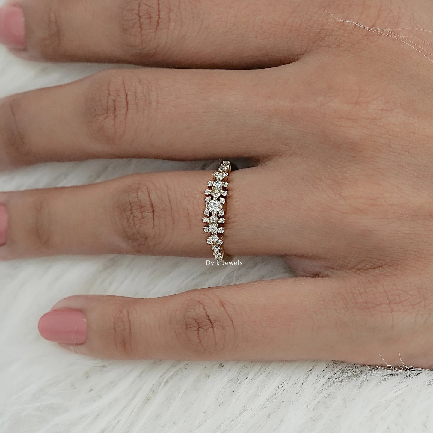 Serenity round accent ring with gia lab created diamond worn by women