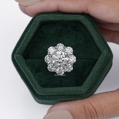 Round Cut Diamond Flower Halo Accent Ring