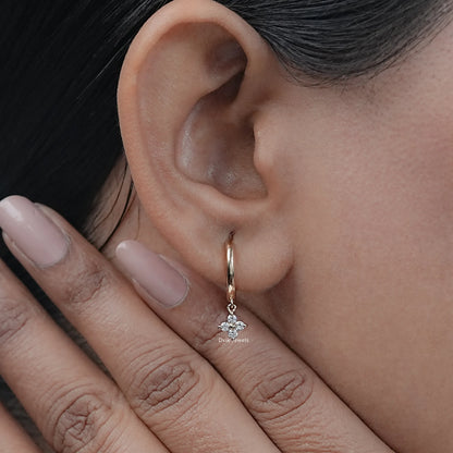 Round Diamond Flower Drop Hoop Earrings