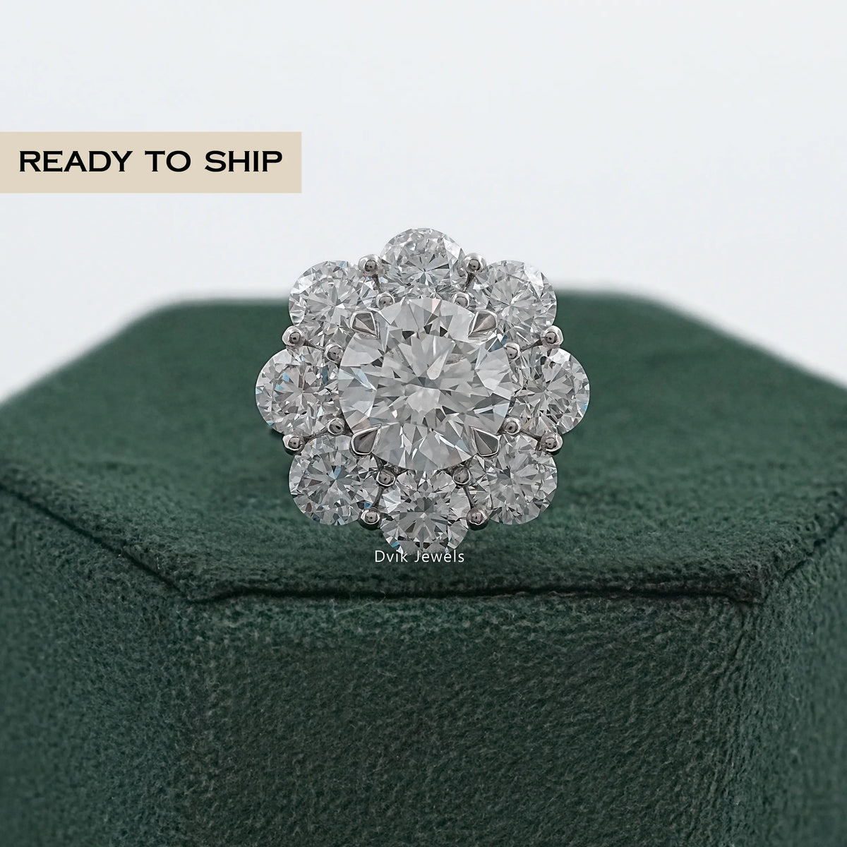 Round Cut Diamond Flower Halo Accent Ring