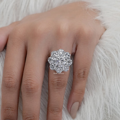 Round Cut Diamond Flower Halo Accent Ring
