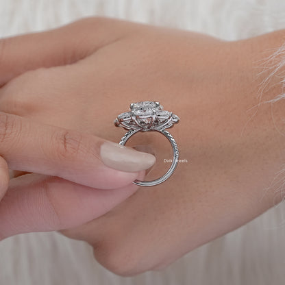 Round Cut Diamond Flower Halo Accent Ring
