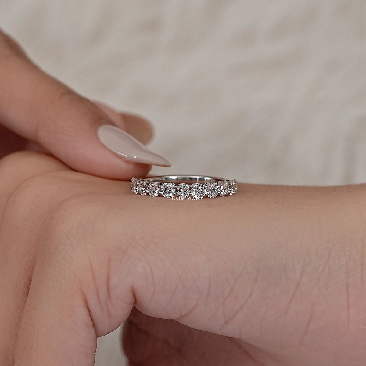 Round Lab Diamond Half Eternity Band Band