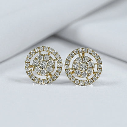 1 carat diamond stud earrings crafted with round cut halo setting
