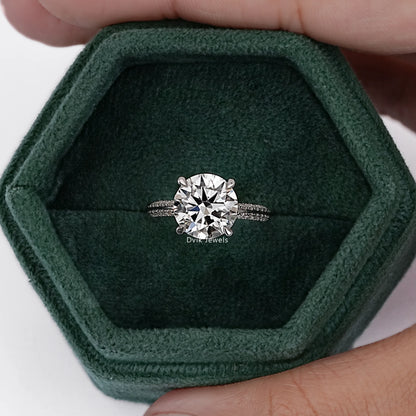 Round Cut Diamond Hidden Halo Bridge Accent Ring