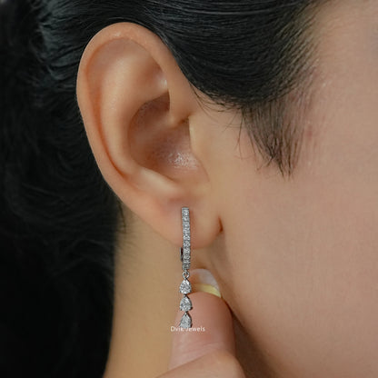 Pear Cut Diamond Drop Hoop Earring