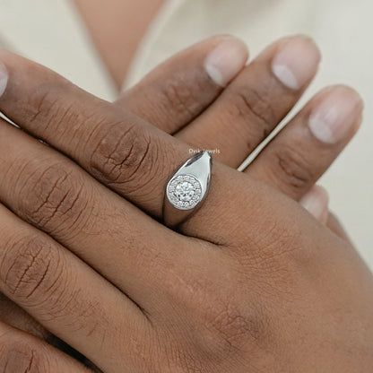 Halo Round Cut Diamond Men's Signet Ring