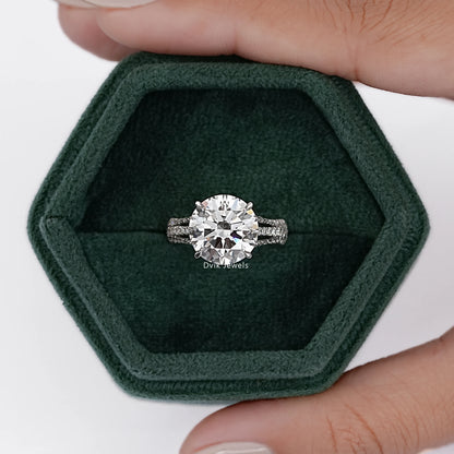 Round Cut Diamond Split Shank Pave Ring