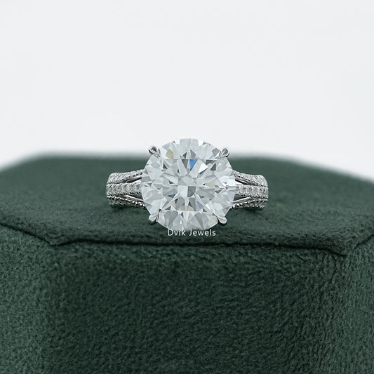 Round Cut Diamond Split Shank Pave Ring