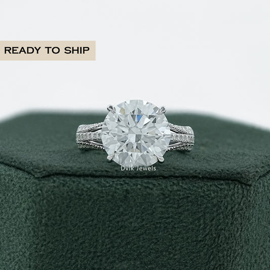 Round Diamond Split Shank Bridge Accent Ring