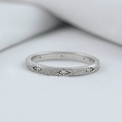 Round diamond textured wedding-band silver sandblast finish view