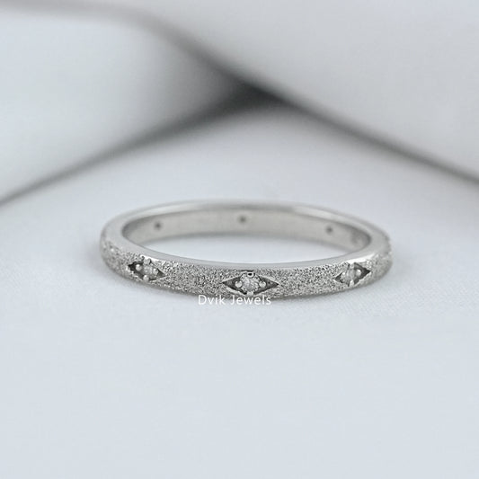 Round diamond textured wedding-band silver sandblast finish view