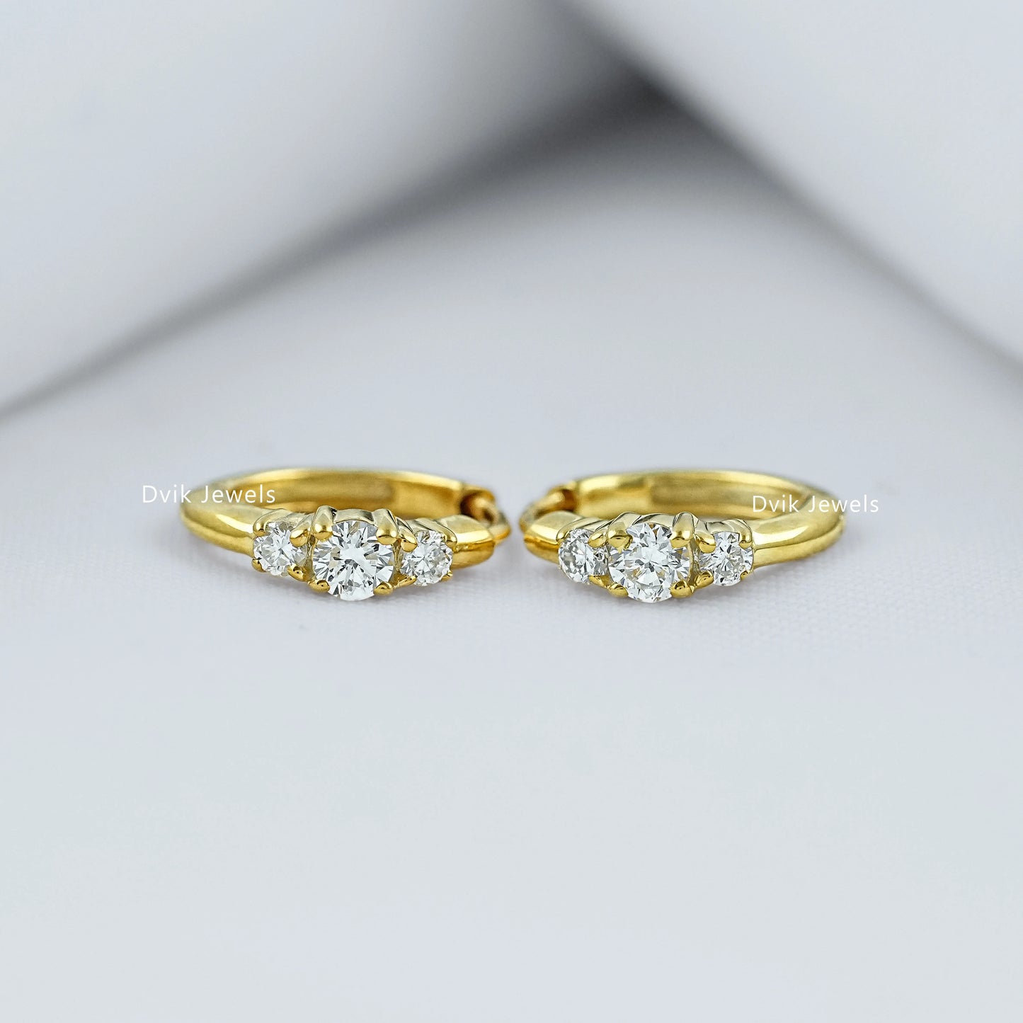 Three Stone Diamond Huggie Earrings Earrings