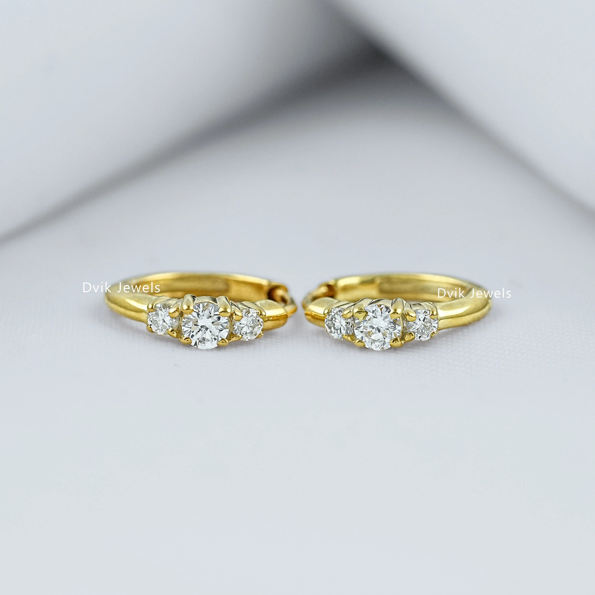 Three Stone Diamond Huggie Earrings Earrings
