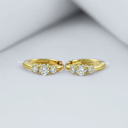 Three Stone Diamond Huggie Earrings Earrings