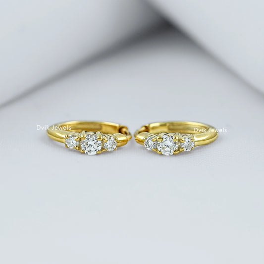 Three Stone Diamond Huggie Earrings Earrings