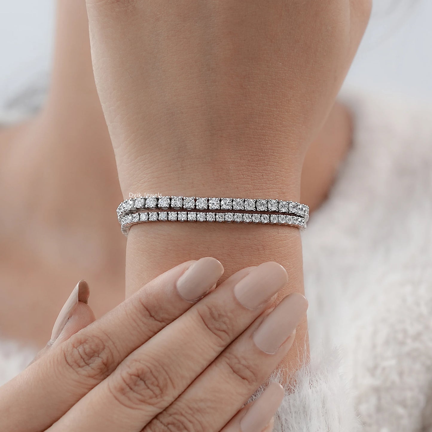 Lab Grown Round Cut Diamond Tennis Bracelet