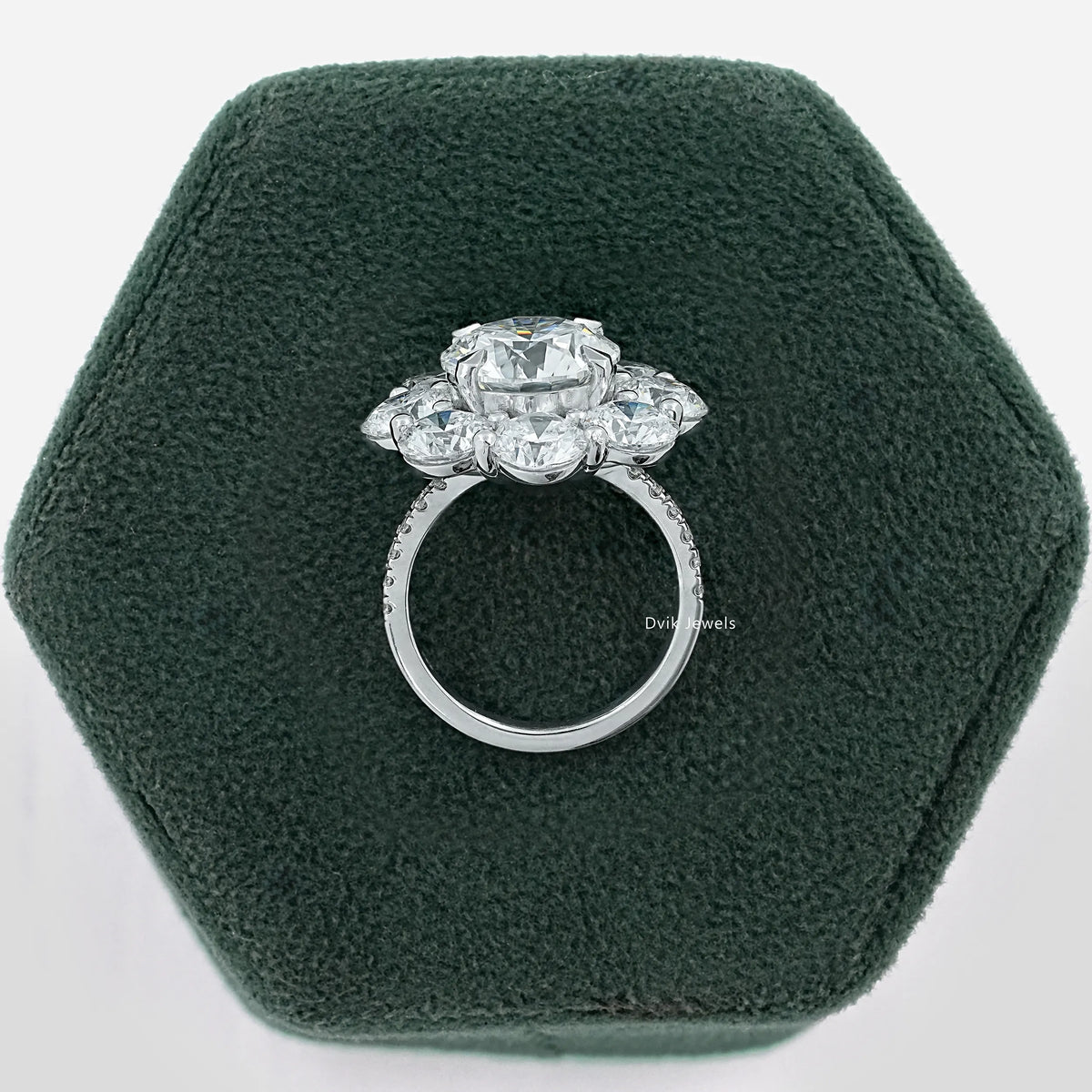 Round Cut Diamond Flower Halo Accent Ring