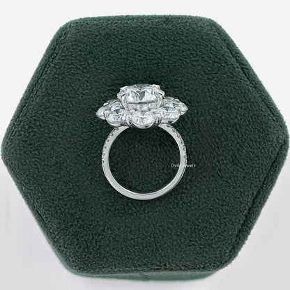 Round Cut Diamond Flower Halo Accent Ring