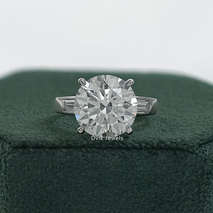 Round and baguette engagement ring round three stone engagement ring front view