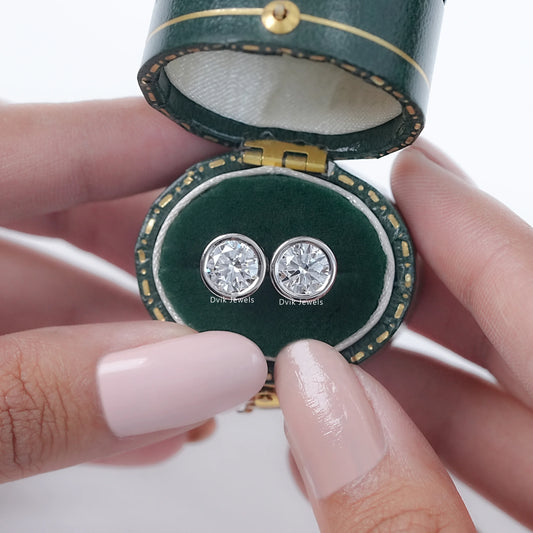 Round Cut Lab Diamond Bezel Set Stud Earrings