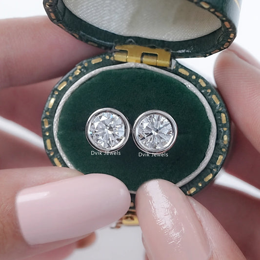 Round Cut Lab Diamond Bezel Set Stud Earrings