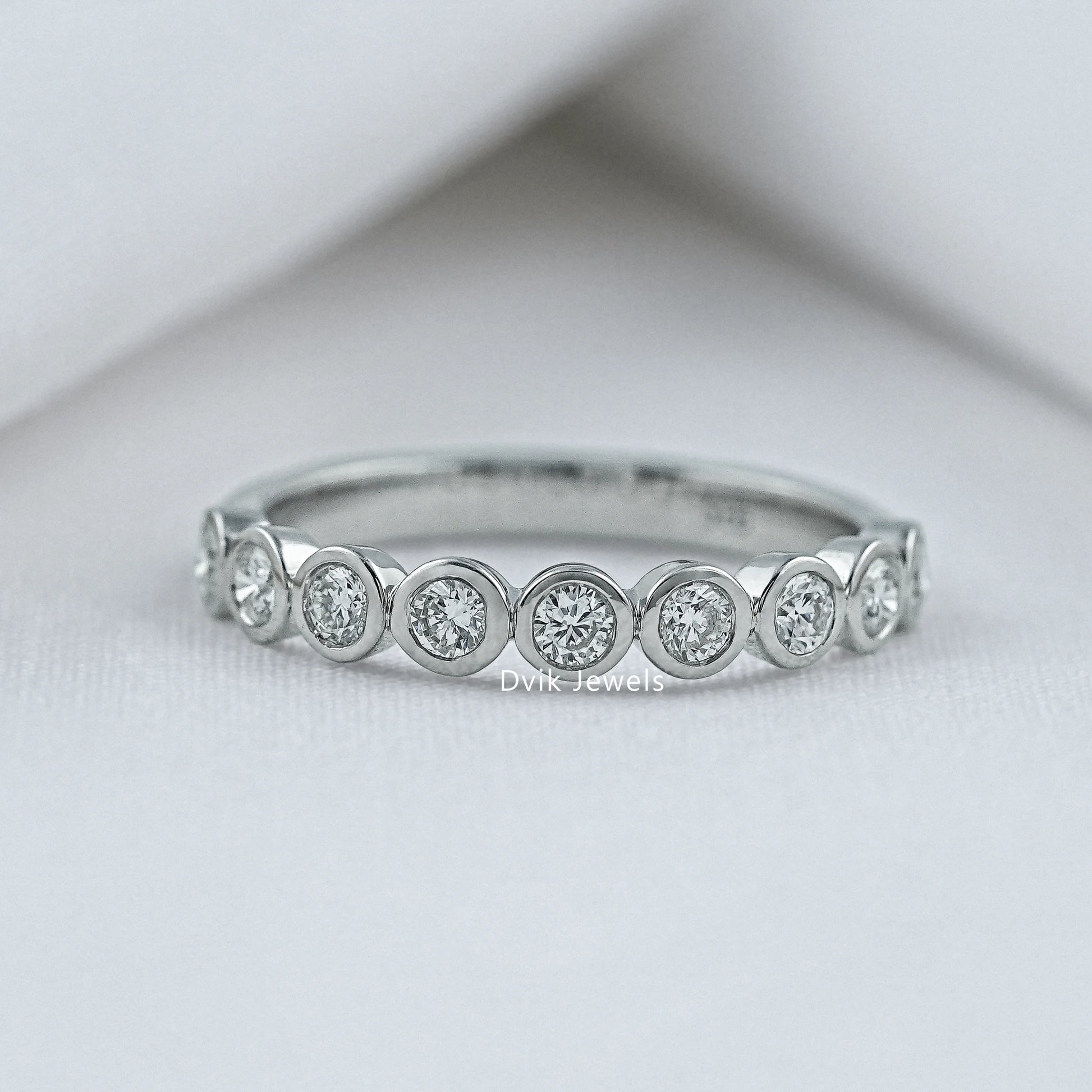 Round Cut Lab Diamond Bezel Set Half Eternity Band Ring