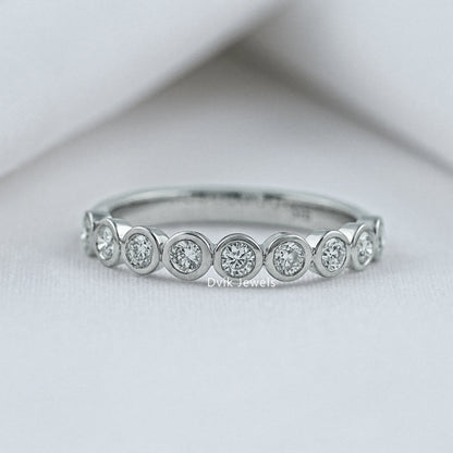 Round Cut Lab Diamond Bezel Set Half Eternity Band Ring