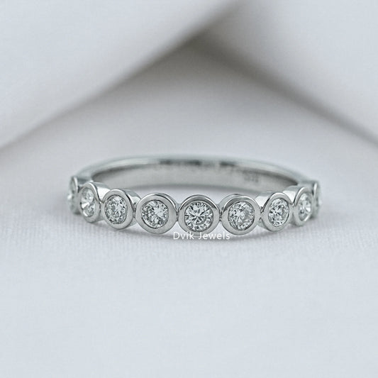 Round Cut Lab Diamond Bezel Set Half Eternity Band Ring