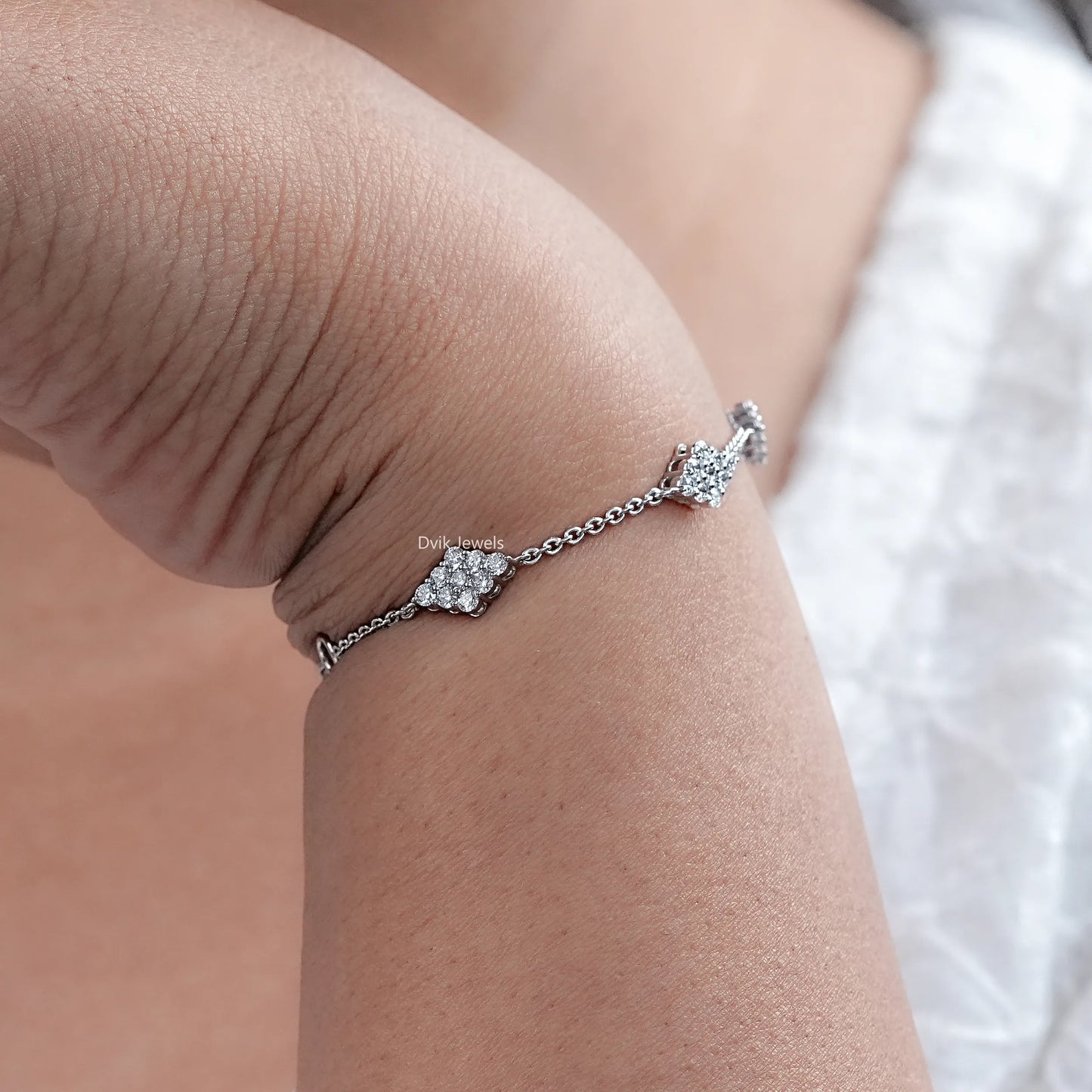 Round Cut Lab Diamond Flower Style Chain Bracelet