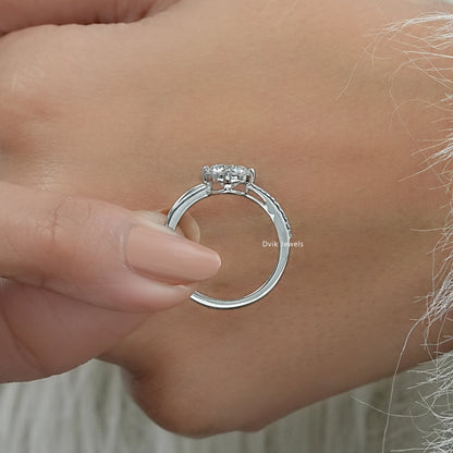 Round Cut Lab Diamond Cat Ear Accent Pave Ring