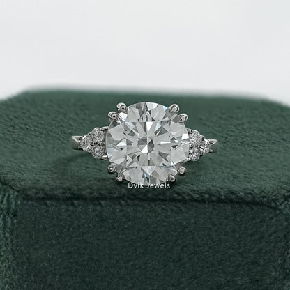 Round diamond cluster ring with double prong engagement ring front view