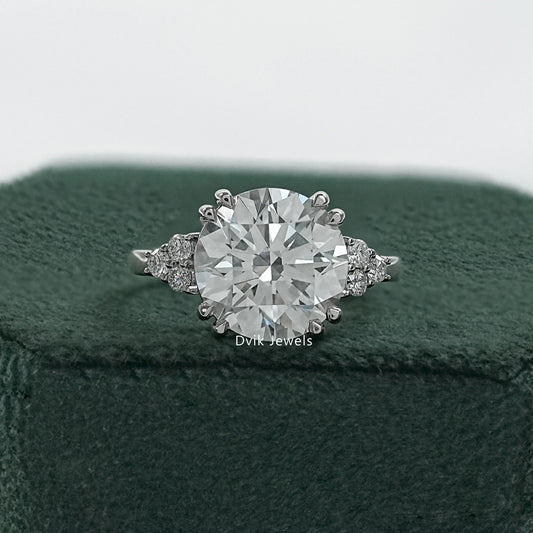 Round diamond cluster ring with double prong engagement ring front view