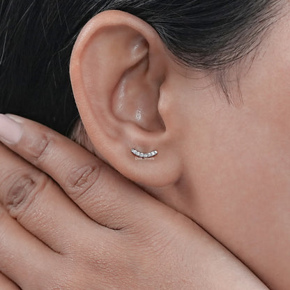 Round Cut Lab Diamond Curved Bar Earrings