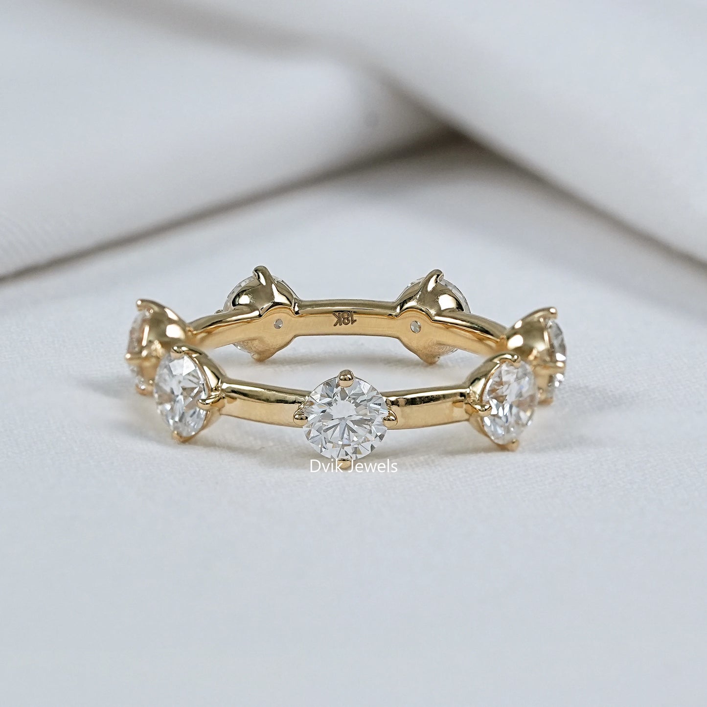 Round Cut Lab Diamond Distance Wedding Band