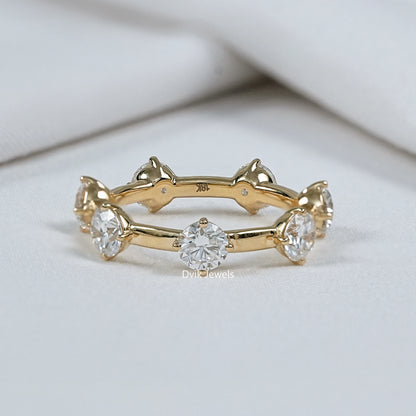 Round Cut Lab Diamond Distance Wedding Band