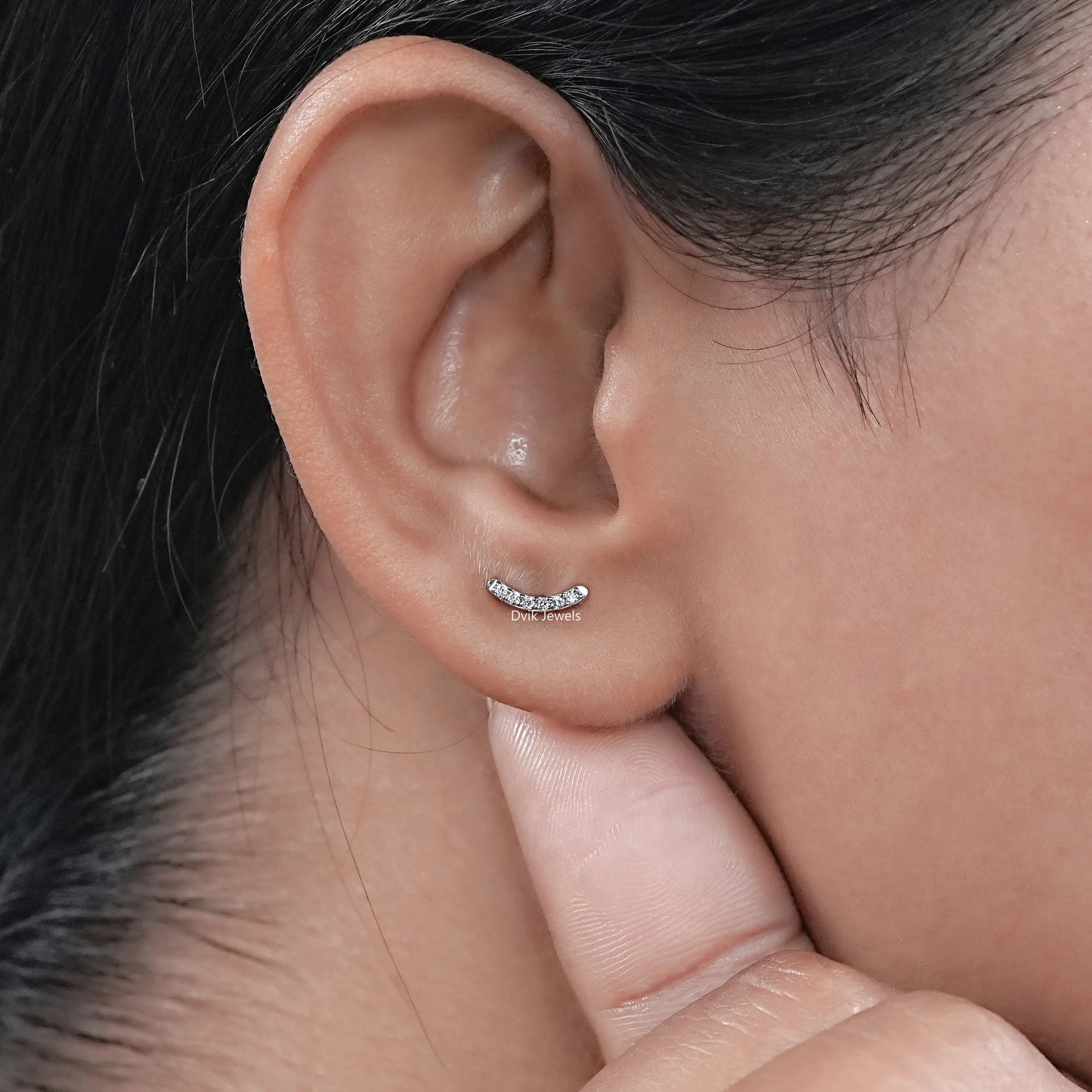 Round Cut Lab Diamond Curved Bar Earrings