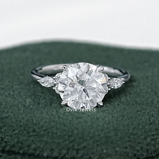 Classic Round Cut Center with Side Accent Engagement Ring