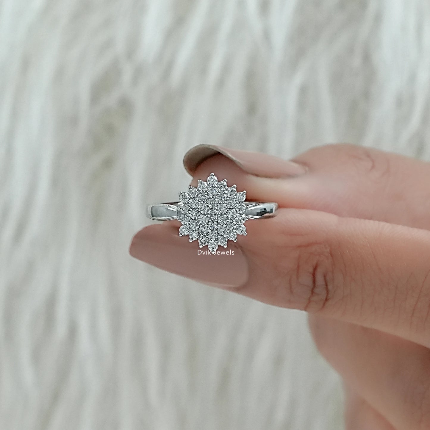 Round Cut Lab Diamond Floral Cluster Ring Ring
