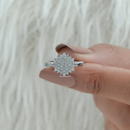 Round Cut Lab Diamond Floral Cluster Ring Ring