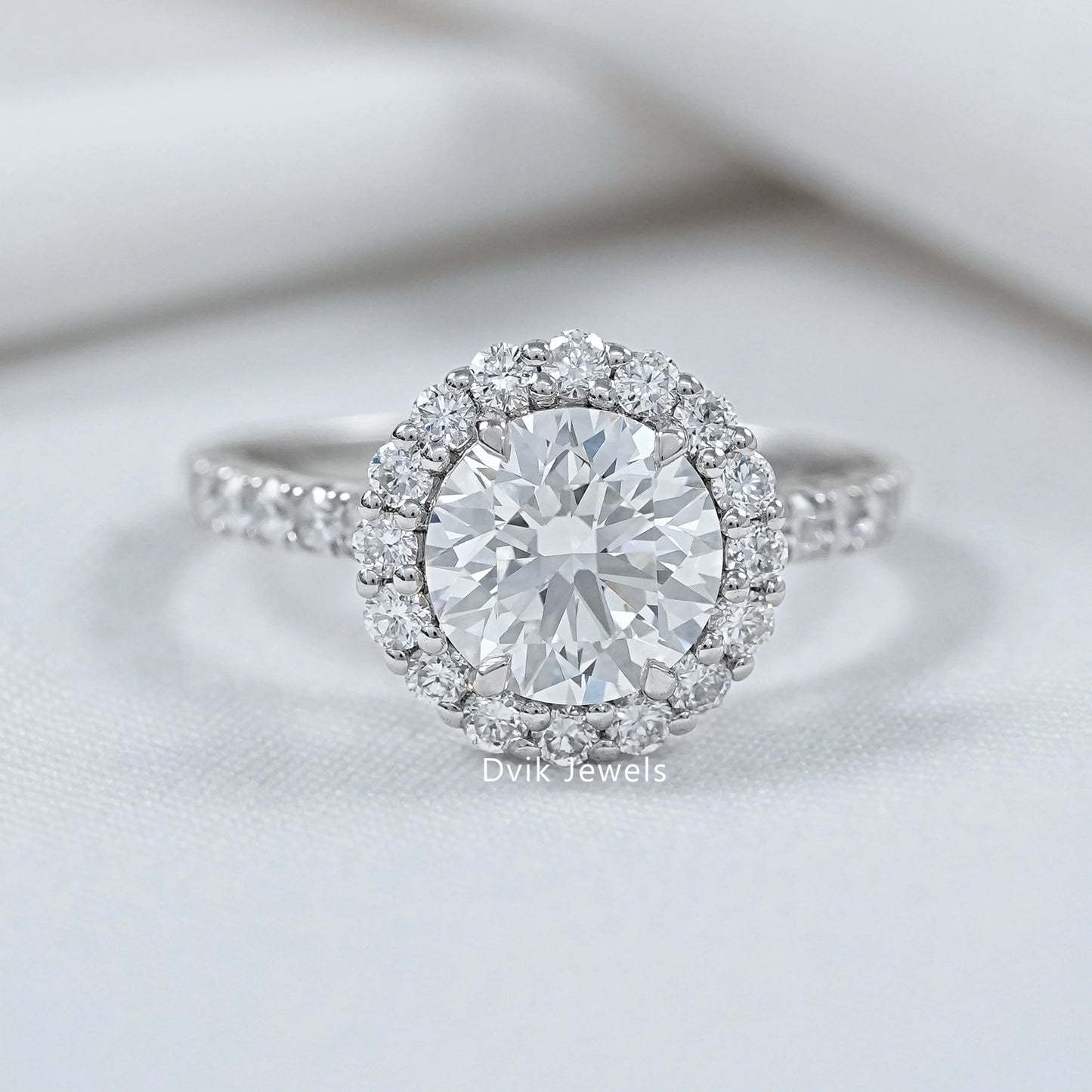 Round Cut Lab Grown Diamond Halo Ring